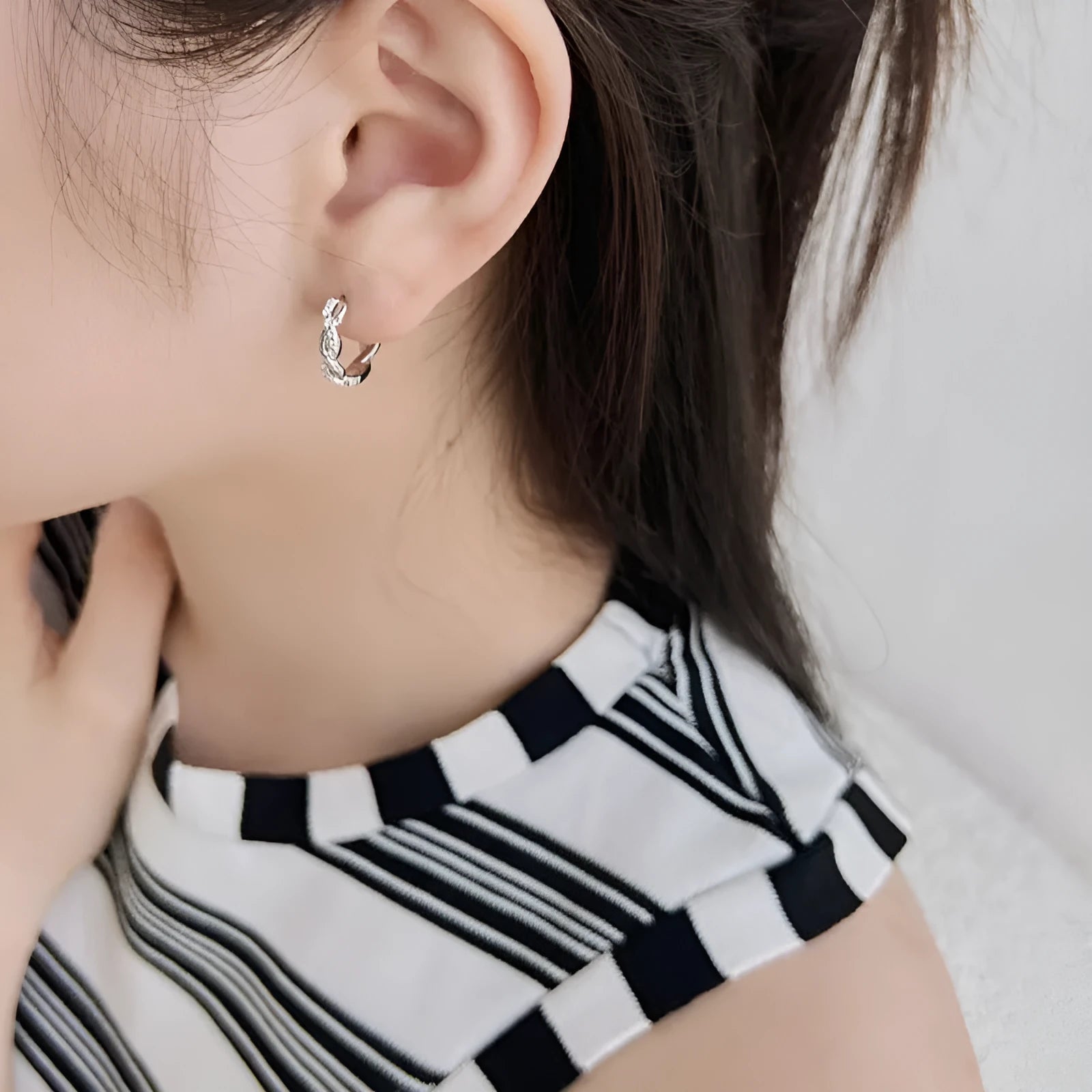 S925 sterling silver diamond earrings with hexagon and octagon design in white gold colour