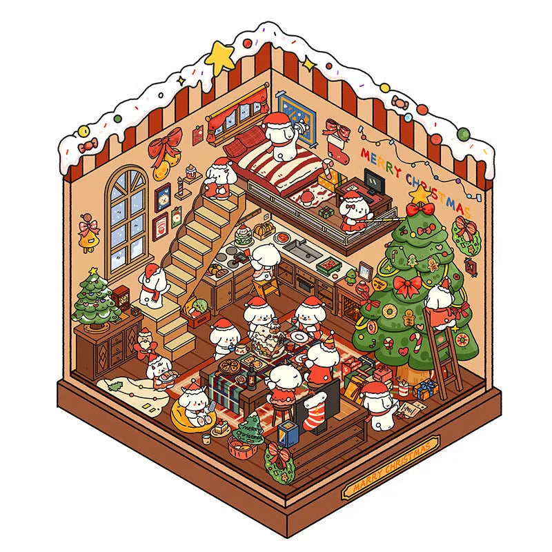 3D miniature scene sticker set Brome Puppy Bobo Korean style decals four themes clothing store flower shop hot pot restaurant Christmas
