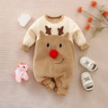 Christmas fawn baby one piece plush thick bodysuit in cotton blend with deer print