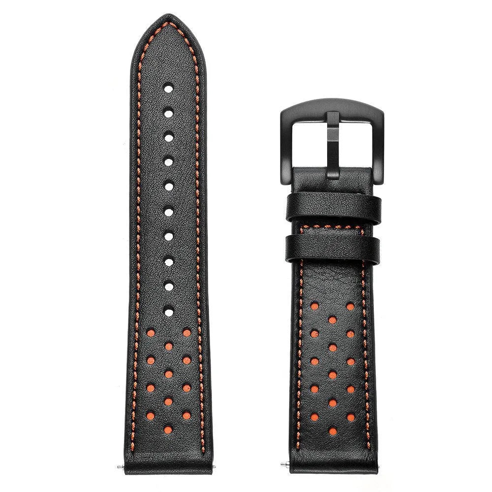 Universa GT leather watch strap in black, 20mm width, on neutral background