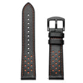 Universa GT leather watch strap in black, 20mm width, on neutral background