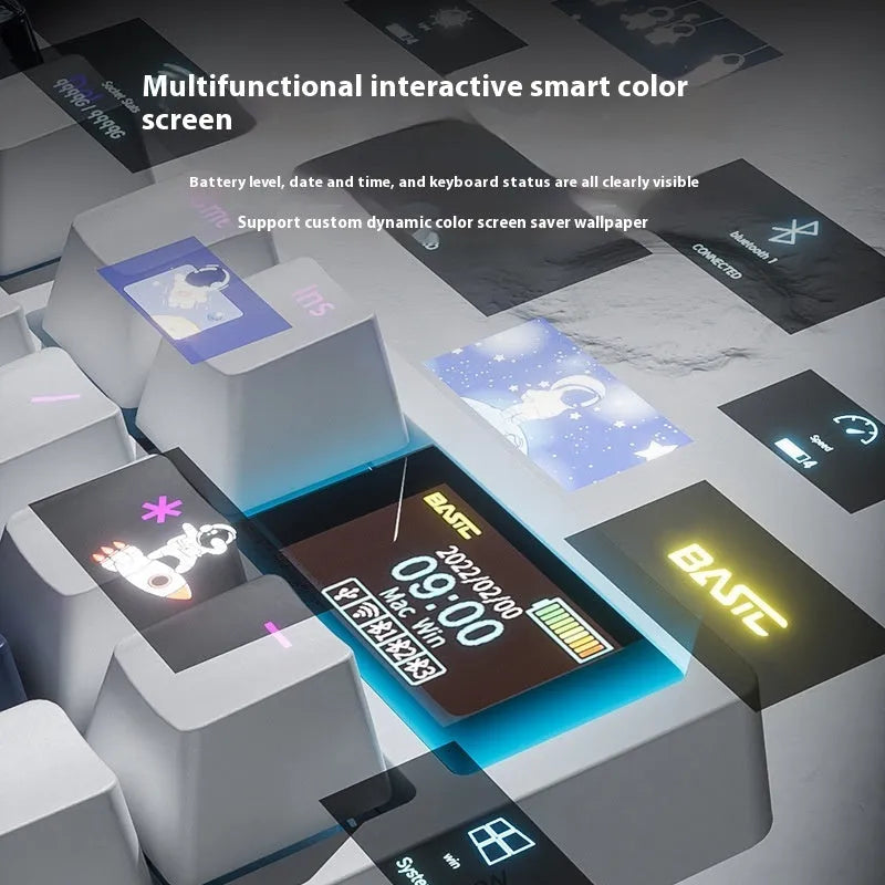 Wireless mechanical keyboard with RGB backlight and hot-swap PCB in three-mode Bluetooth 2.4 GHz wired layout