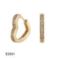 Brass gold plated heart shape zircon ear clip earrings with gang drill detailing on copper base