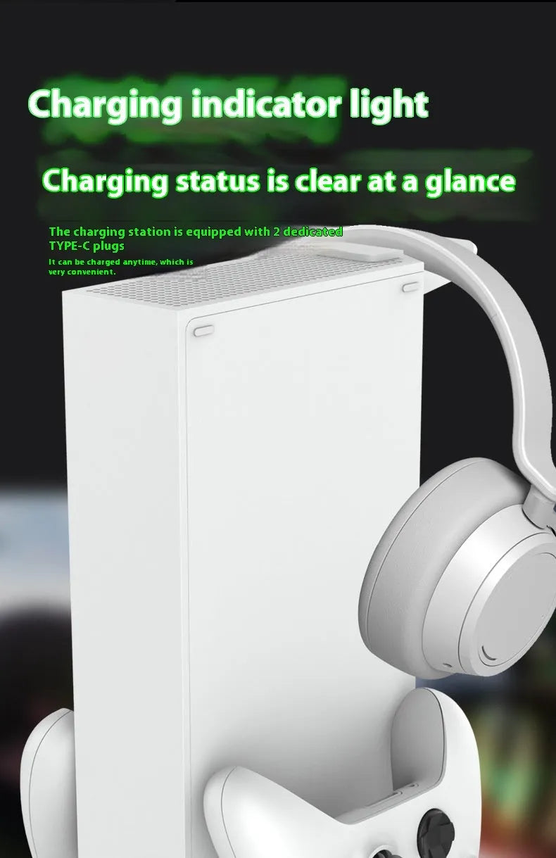 Xbox Series S multi-function cooling base with fan, earphone hook and colourful light in ABS