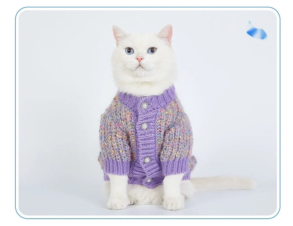 Purple polyester dog cardigan sweater for XL and XXL sized pets