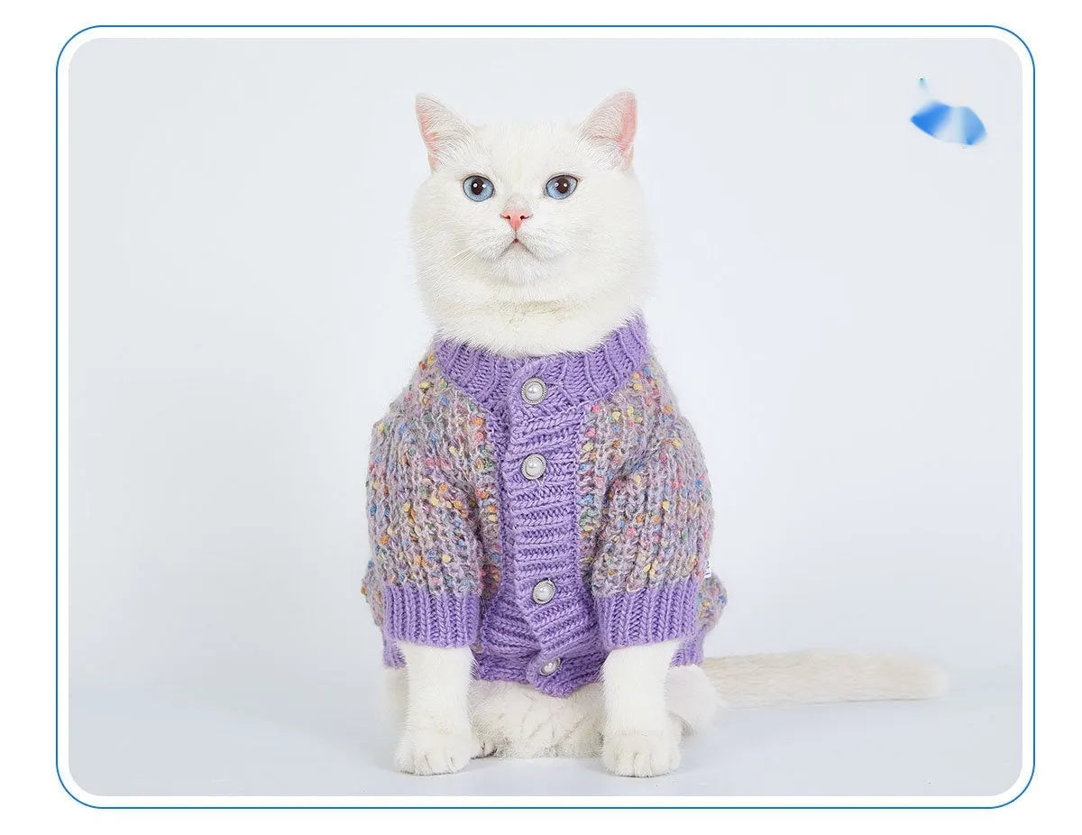 Purple polyester dog cardigan sweater for XL and XXL sized pets