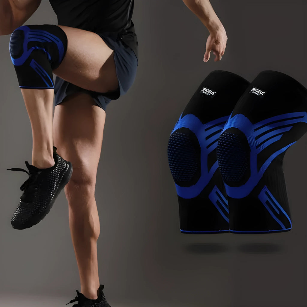 Knee pad in Black and Blue colour made from spandex for deep squat workout mountaineering basketball cycling