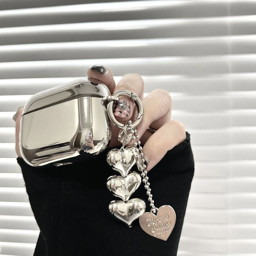 Electroplated solid colour TPU headphone case with attached heart pendant jewellery for AirPods