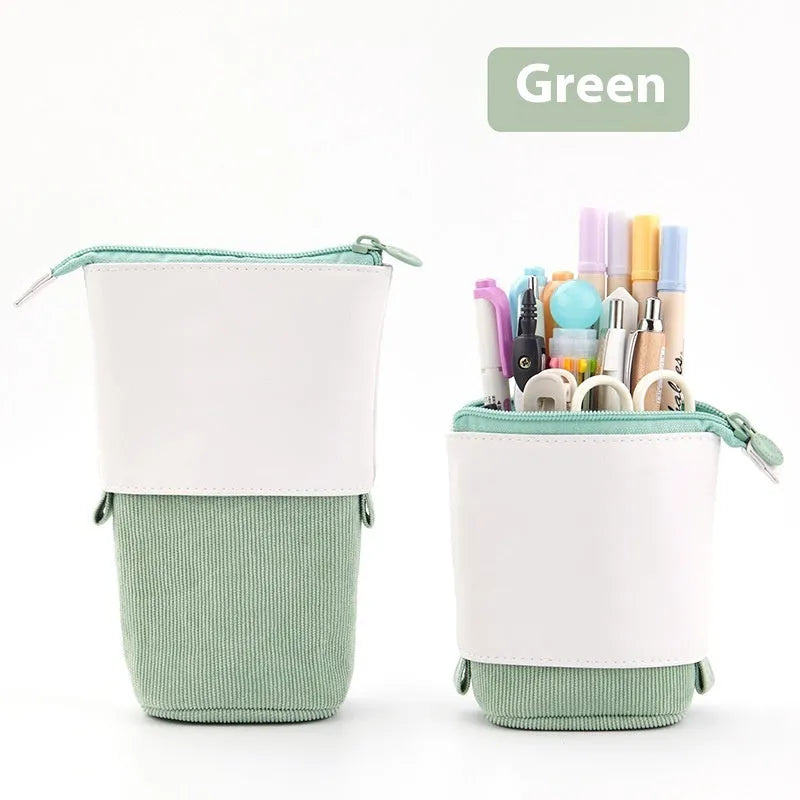 Drop-down telescopic stationery case in cotton linen with PU corduroy exterior in six colour options
