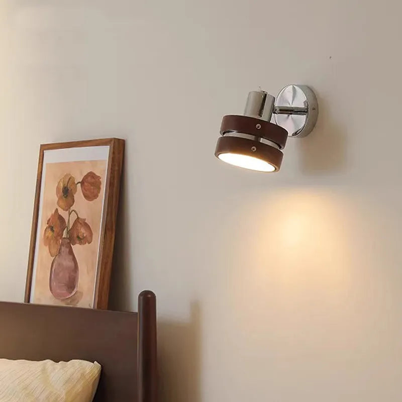 Nordic style indoor wall lamp with a walnut-colour metal shade