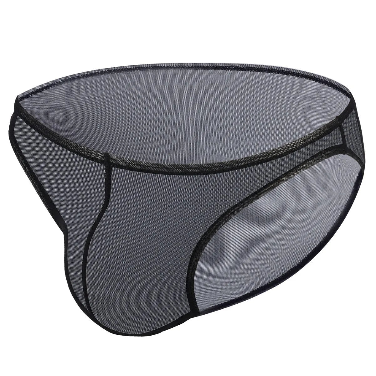 Men's black low-waist triangle briefs made from quick-drying Nylon ice silk fabric.