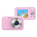 Children's digital camera with 44MP sensor and 2.4-inch screen, shown in black, green, pink, or purple.