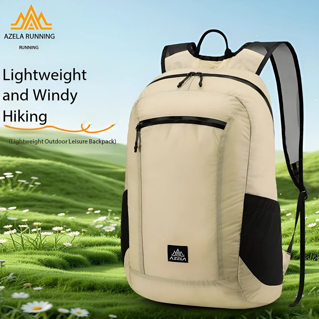 AZELA Lightweight Hiking Backpack in White with multiple pockets and breathable mesh straps for outdoor travel