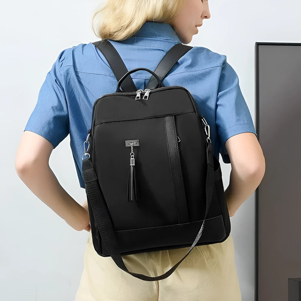 Women's Oxford cloth backpack with large capacity, anti-theft design, and multiple pockets in Black