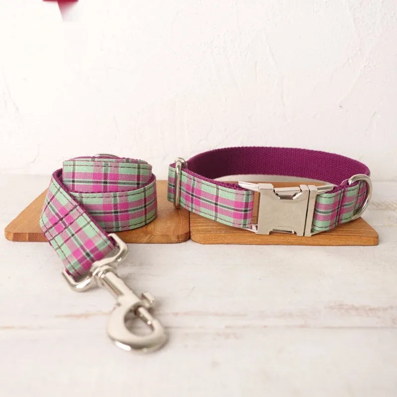 Mint zigezi polyester dog collar and matching leash set in tear-resistant construction