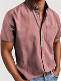 Men's polo collar short-sleeved shirt in solid colour with chest pocket