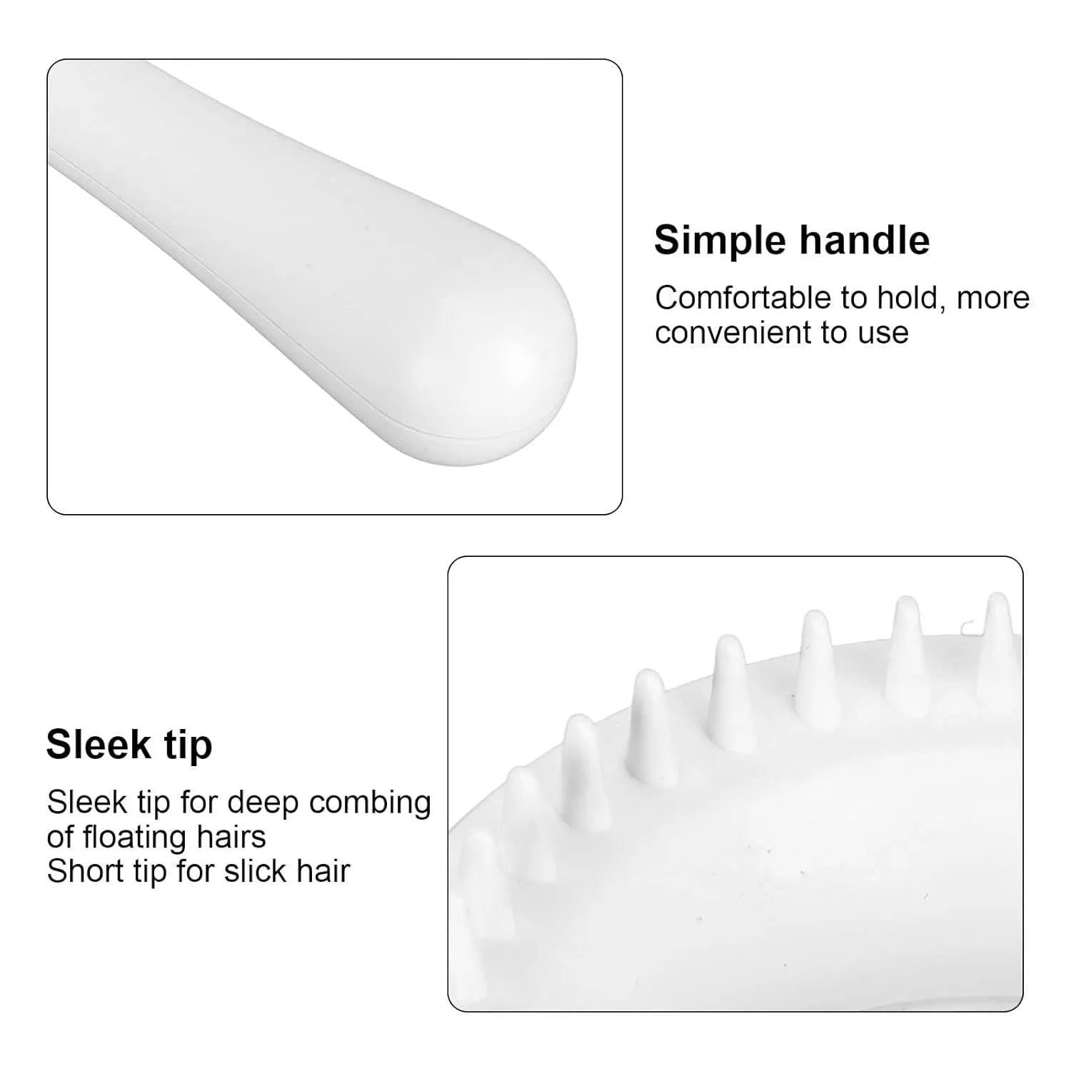 Blue and white double-sided pet grooming brush with ergonomic handle on a table