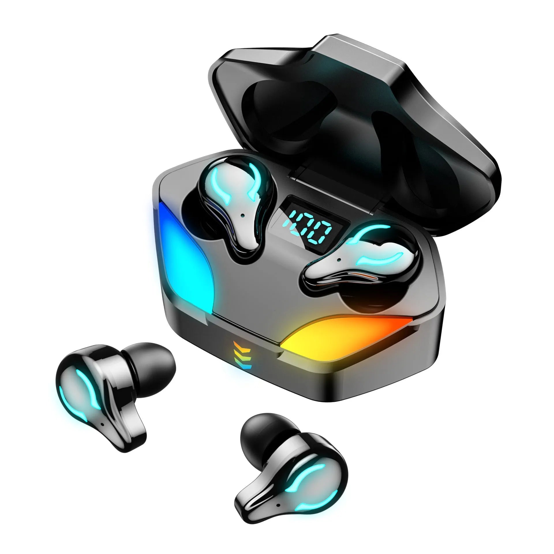 E-sports low-latency Bluetooth gaming headset in earplug style with multiple colour/style options.