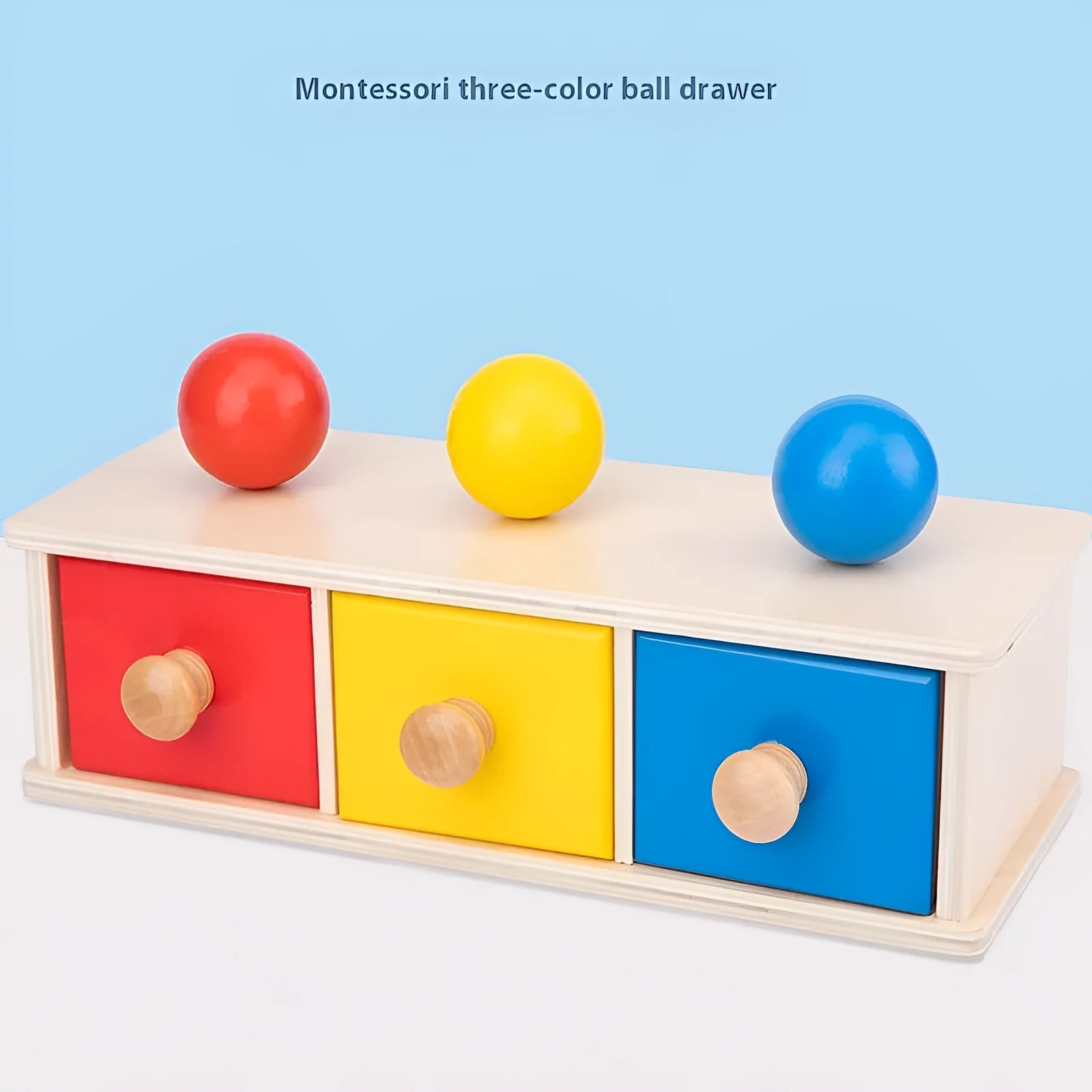 Wooden coin box drawer game teaching aid for infants 0-3 years, 14.5x13x9cm size, ball rectangular drawer colour
