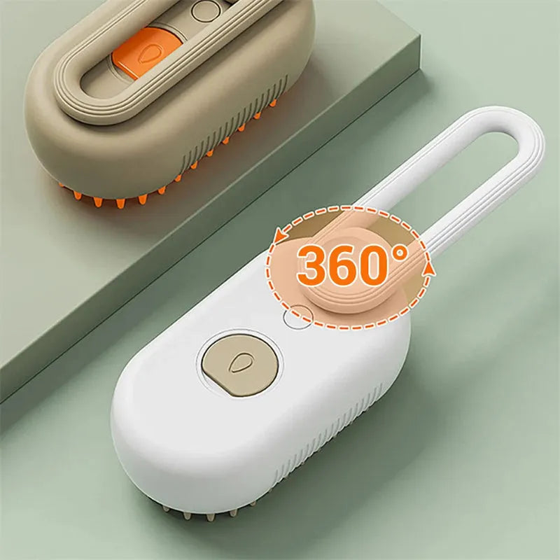 3-in-1 electric steam pet brush in milk brown with silicone bristles and ergonomic handle