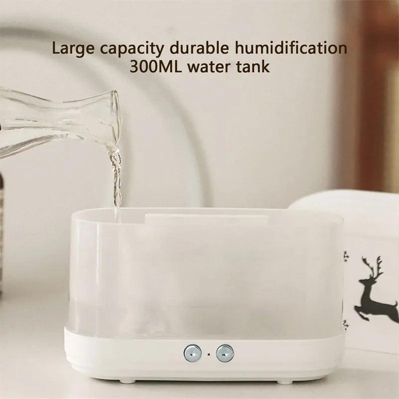 White round Elk flame effect humidifier and essential oil diffuser with USB cable