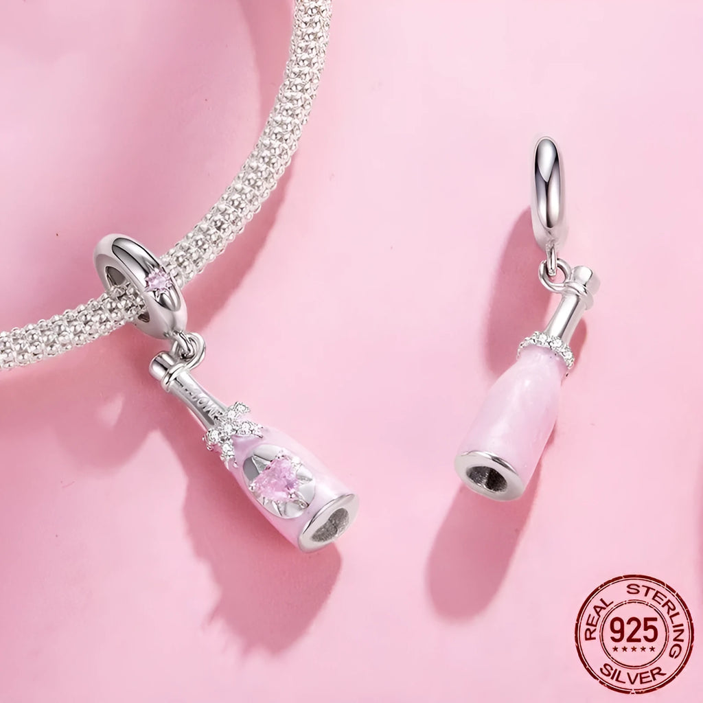 Champagne S925 sterling silver pendant bead with drip oil finish, 2.3cm height, 0.45cm aperture