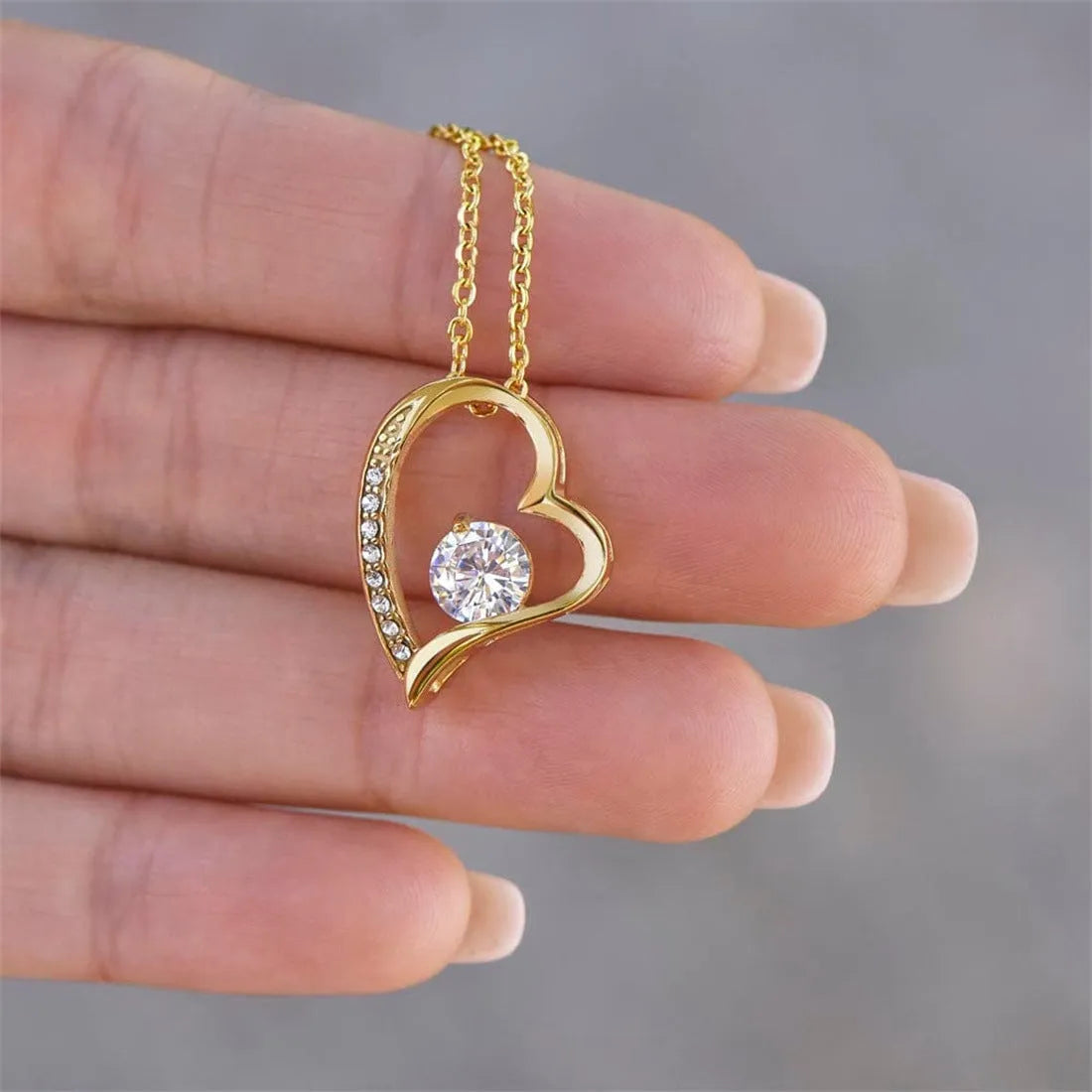 Hollow heart pendant necklace in silver or gold tone with gift box and card