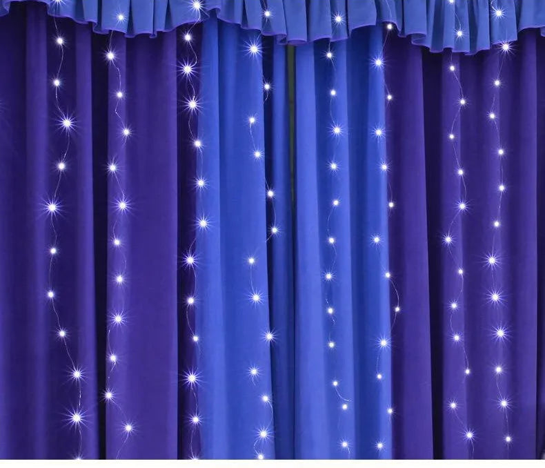 Remote control USB curtain light with copper wire, PVC shell, available in 3x3m 300 lights, warm white or four colours