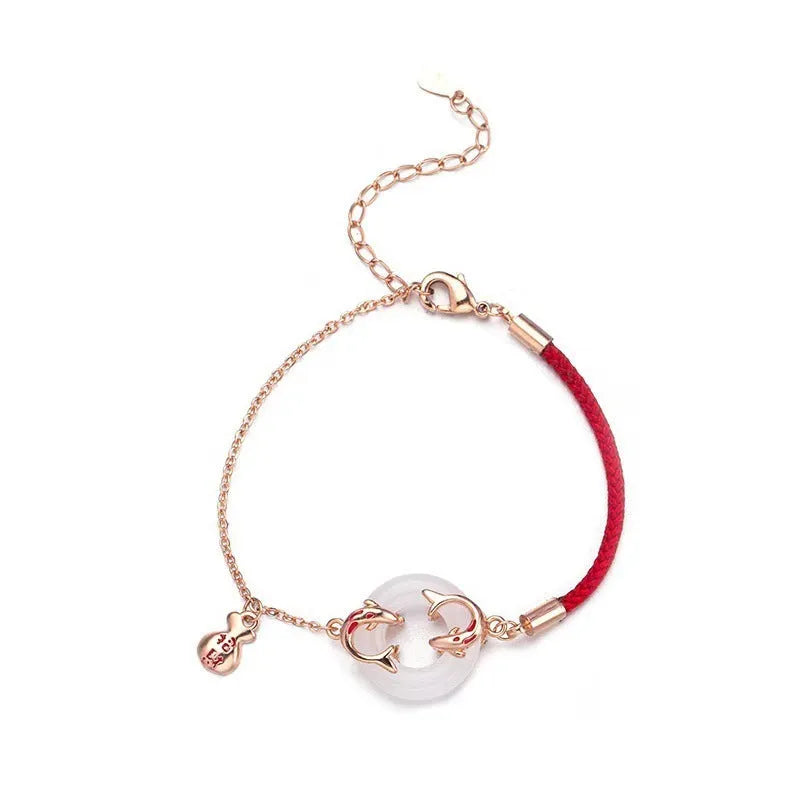 Festive koi bracelet with red rope adjustable closure and peace buckle on mixed materials