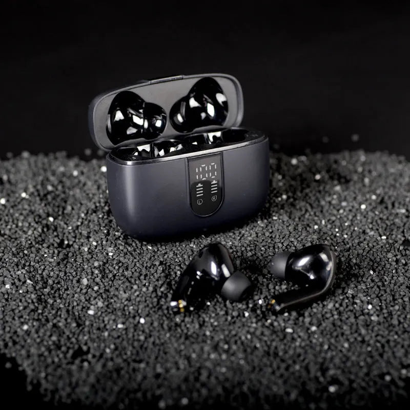 Jerry X08 wireless Bluetooth earbuds with digital display charging case in black, grey or white colour options