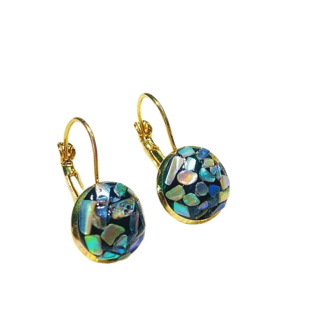 Handmade mother-of-pearl earrings with Chinese character Fu Chanel style for women