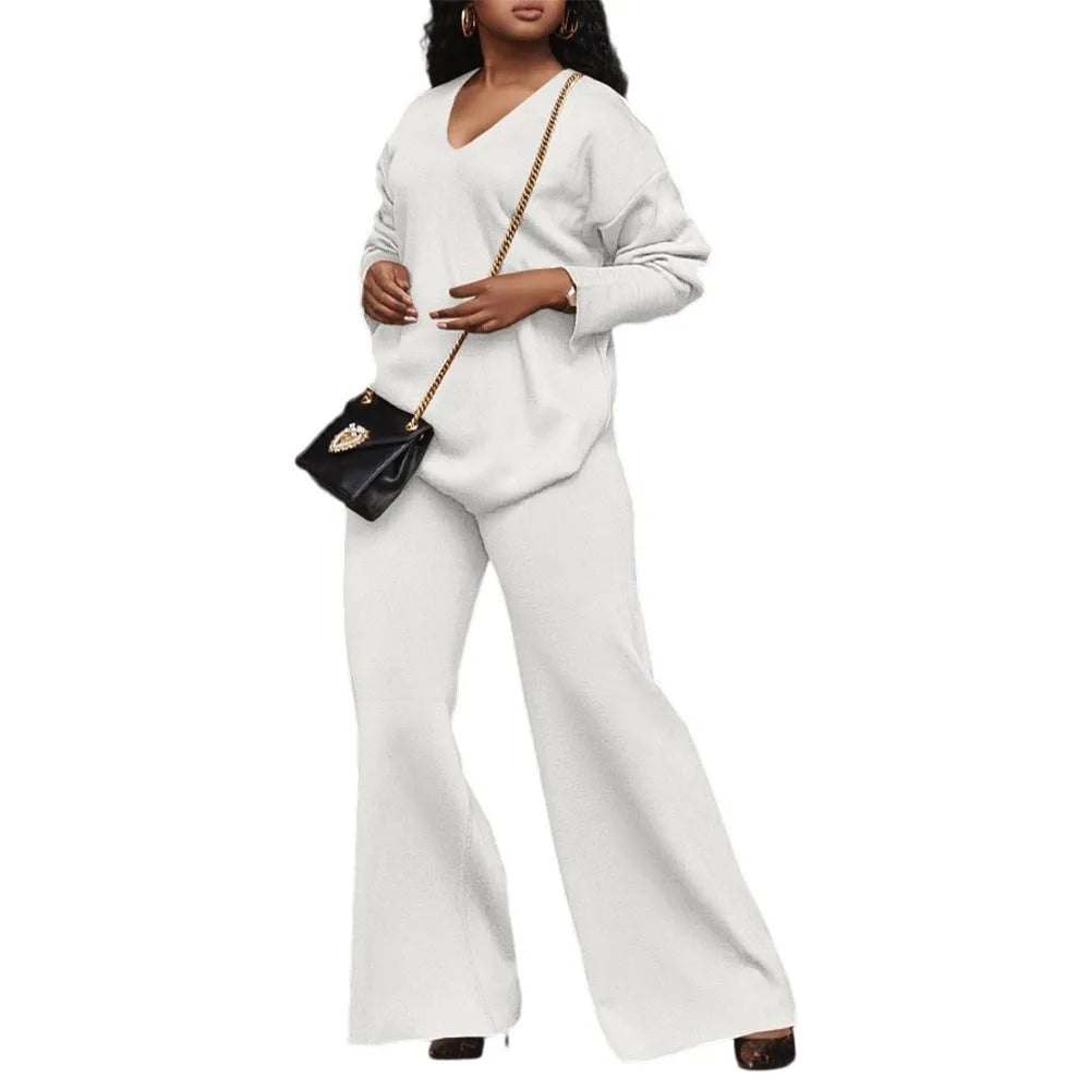 Women's brown thickened suede two-piece suit with split sleeves and trousers in Japanese casual style