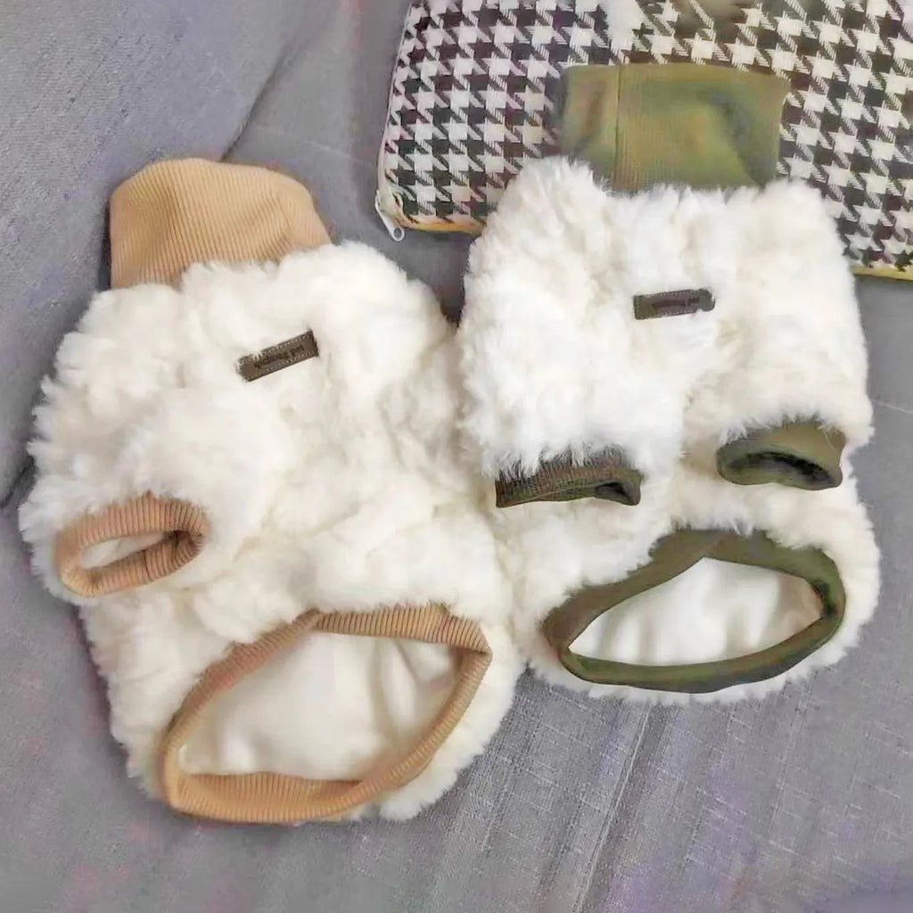 Thick turtleneck dog coat for small and medium-sized dogs in creamy green colour