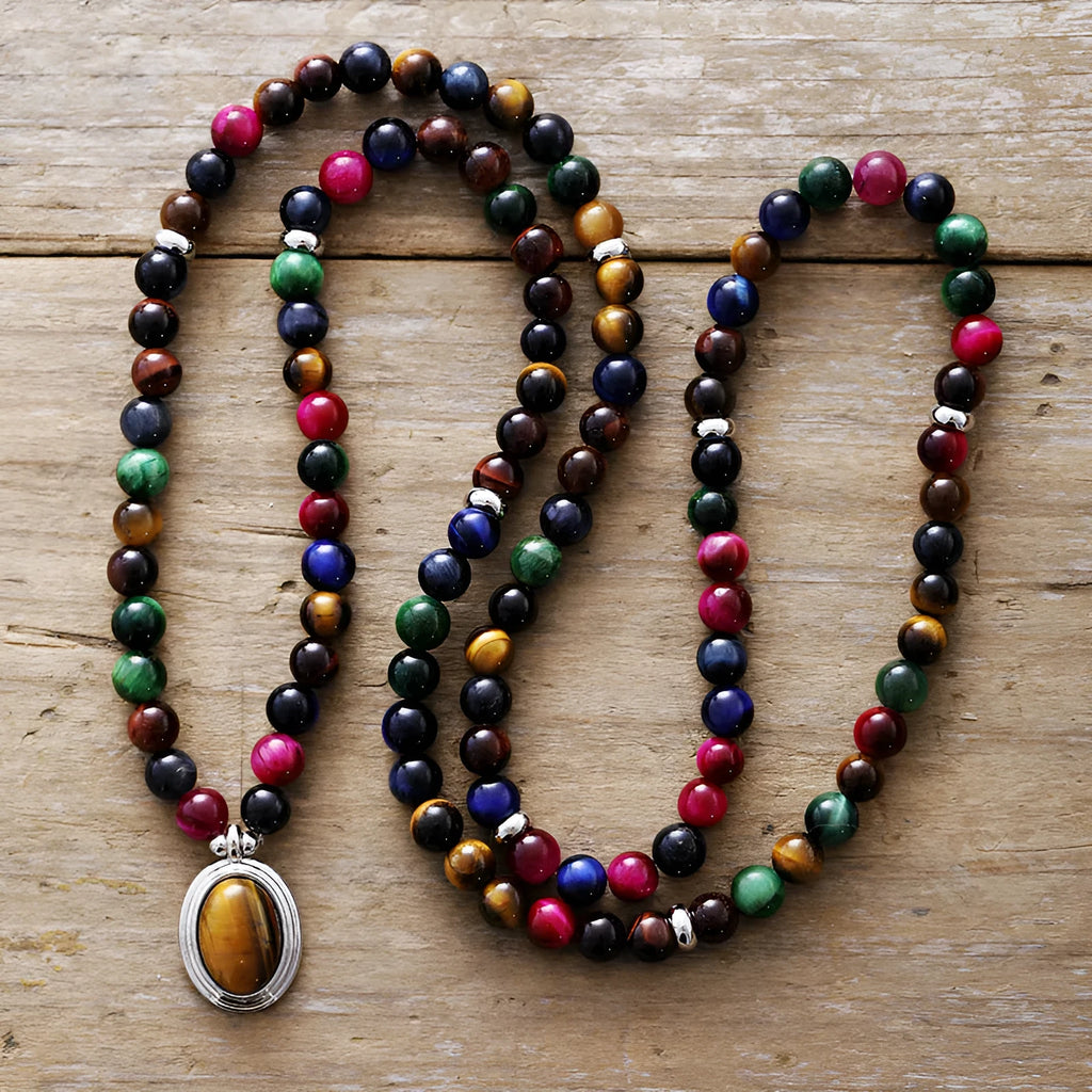 Handmade colour tiger eye natural stone necklace bracelet with zodiac crown wing heart pendants