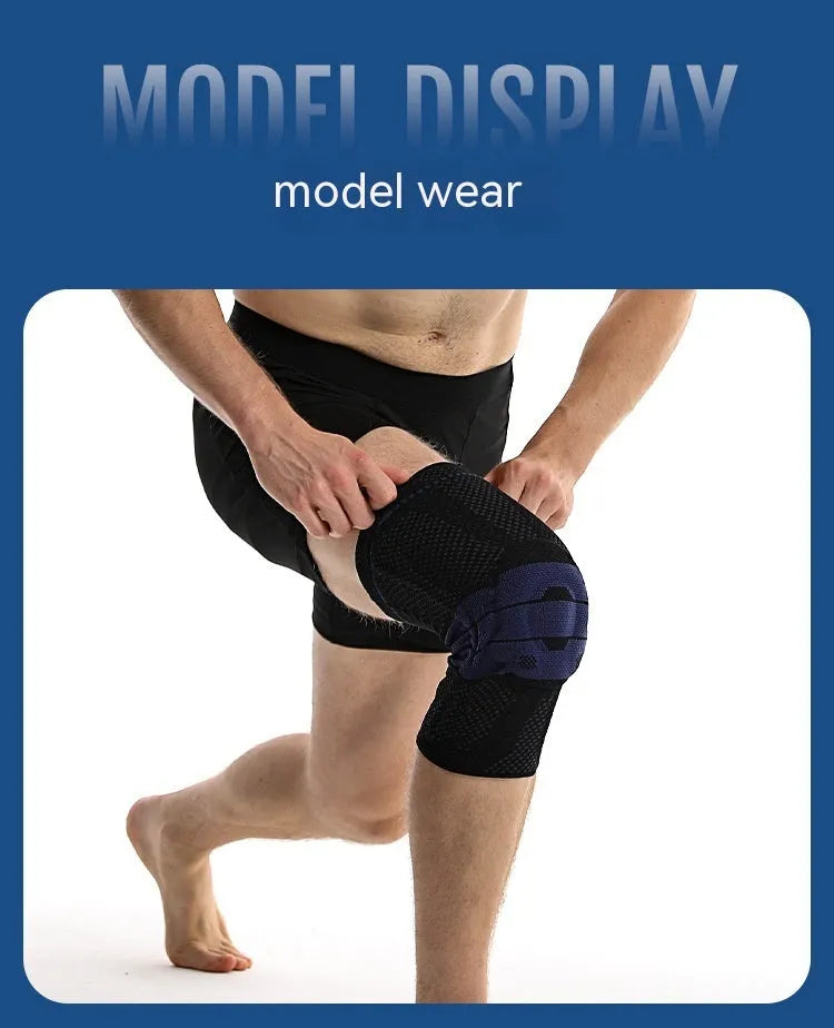 Adult sports kneecaps in black and blue colour, made from nylon and spandex material.