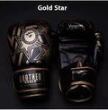 A pair of children's boxing Sanda gloves in a choice of gold, red, white, green, or lake blue, shown in a vertical style.