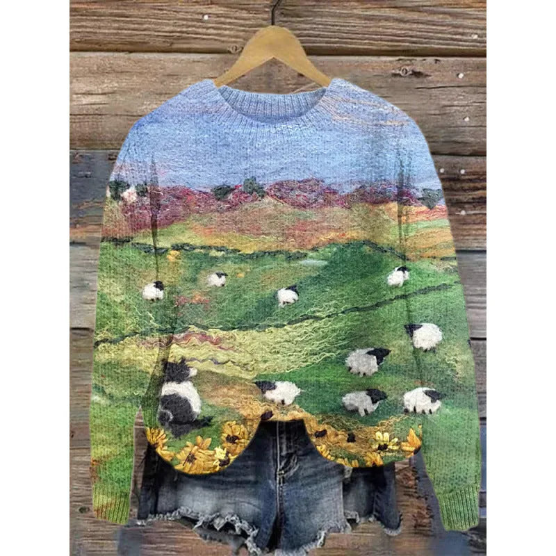 Women's little flower digital print round neck sweater in a colour from the YPM935 range.