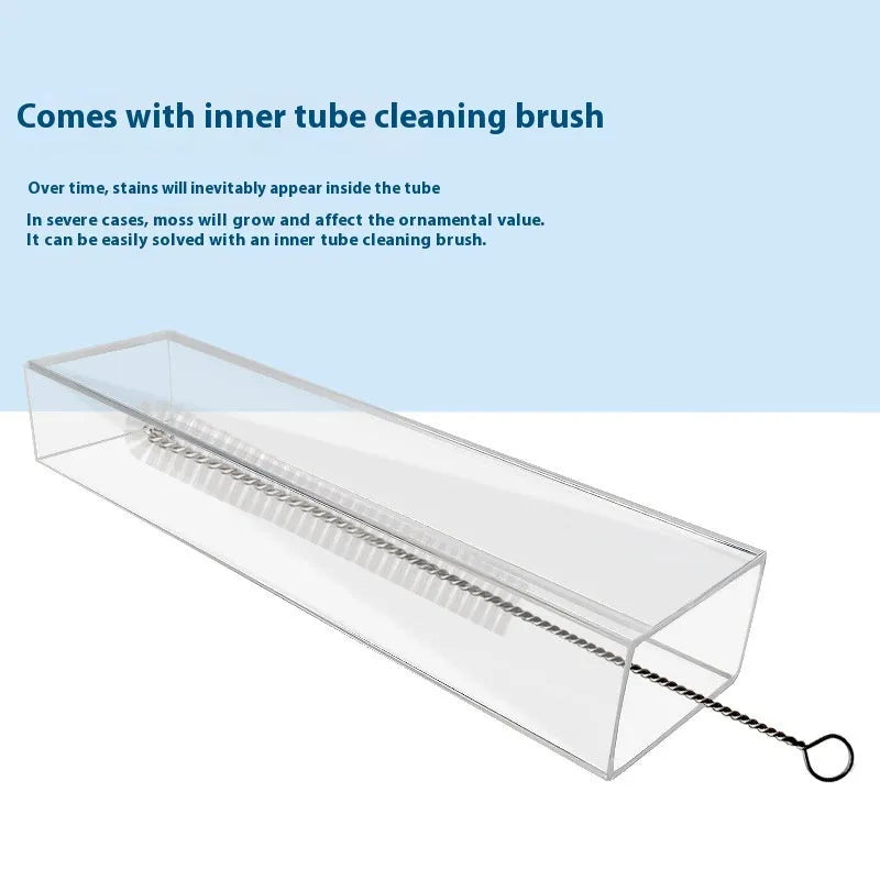 Plastic aquarium feeding tube set with cleaning brush and spoon in three sizes: 17cm, 28cm, and 38cm.