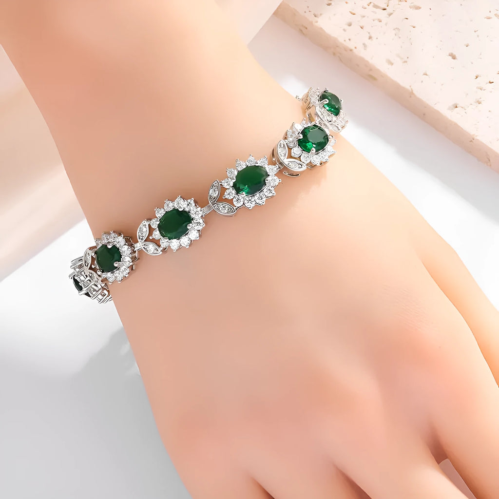 Personality Trend women's simple inlaid zircon bracelet in environmentally friendly alloy, shown in one of nine gemstone colour options.