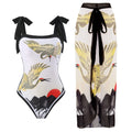 Women's retro one-piece swimsuit with chiffon skirt in floral pattern