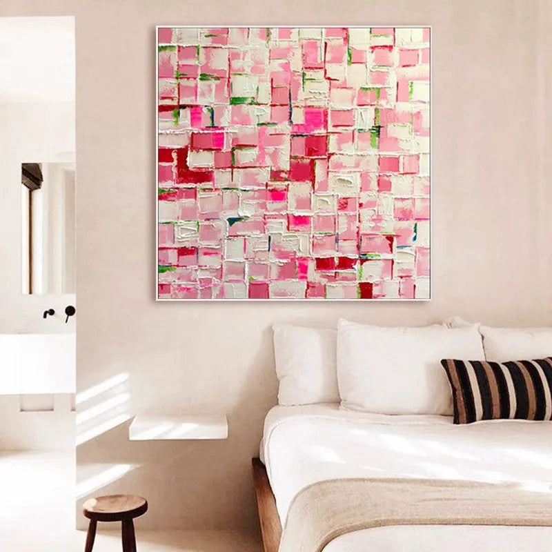 Hand painted modern abstract square oil painting on canvas, no frame, colourful design for kids room and home interior decor