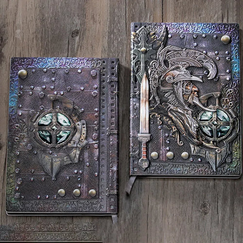 A5 leather notebook with embossed 3D warriors relief design on the cover