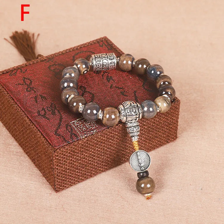 Men's gradient ceramic bracelet with Yonghe Blessing beads in natural colours