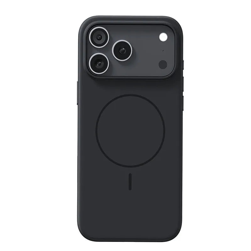 Frosted matte magnetic protective case for iPhone 17 series in black colour showing camera button protection