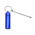 Aluminium portable medicine storage bottle with keychain and spoon in multiple colour options.