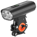 Black rechargeable bicycle light 1800 lumens with aluminium alloy body and POM bracket on handlebar