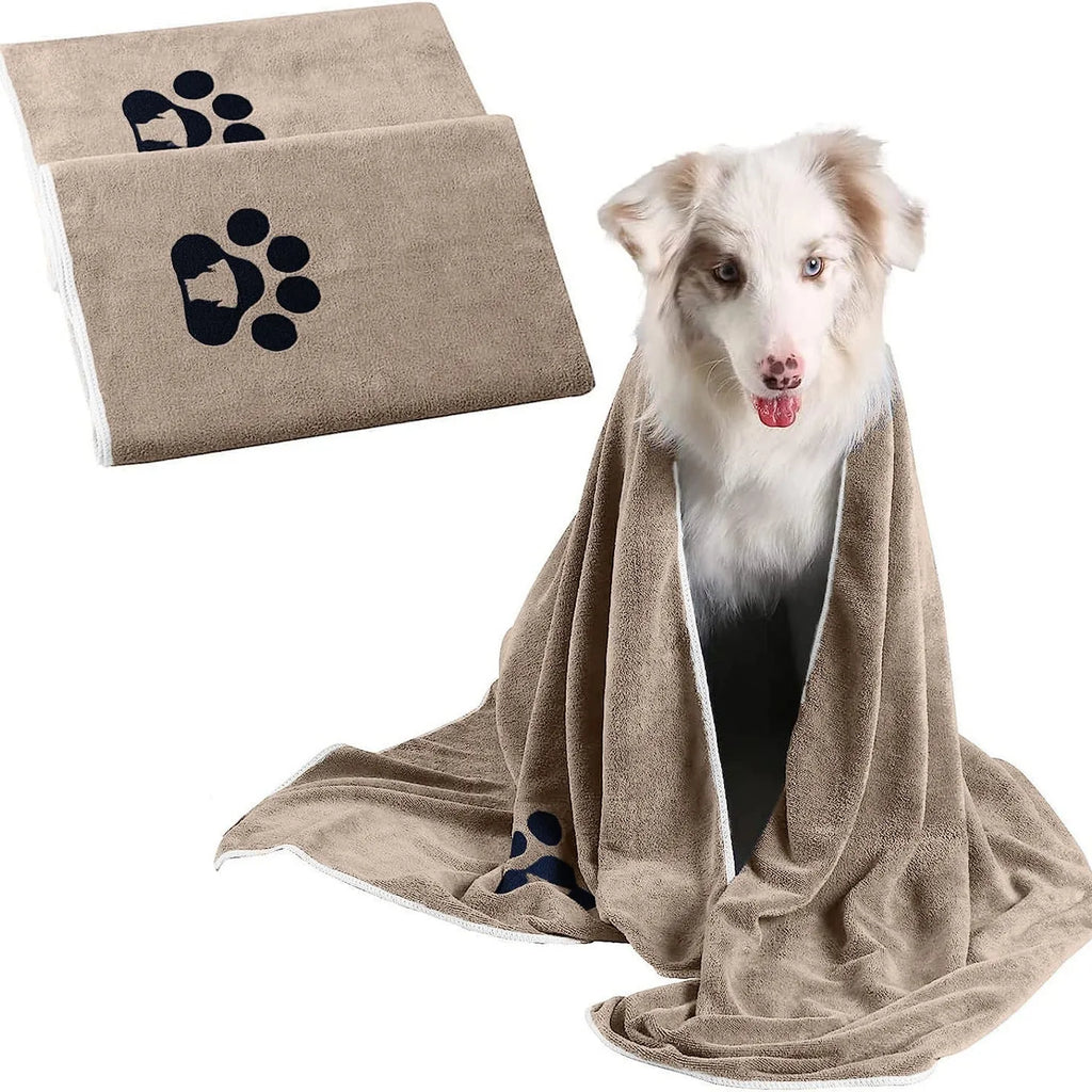 Brown ultra-fine fibre dog towel, water absorbing and quick drying, available in 35x75cm and 50x100cm sizes
