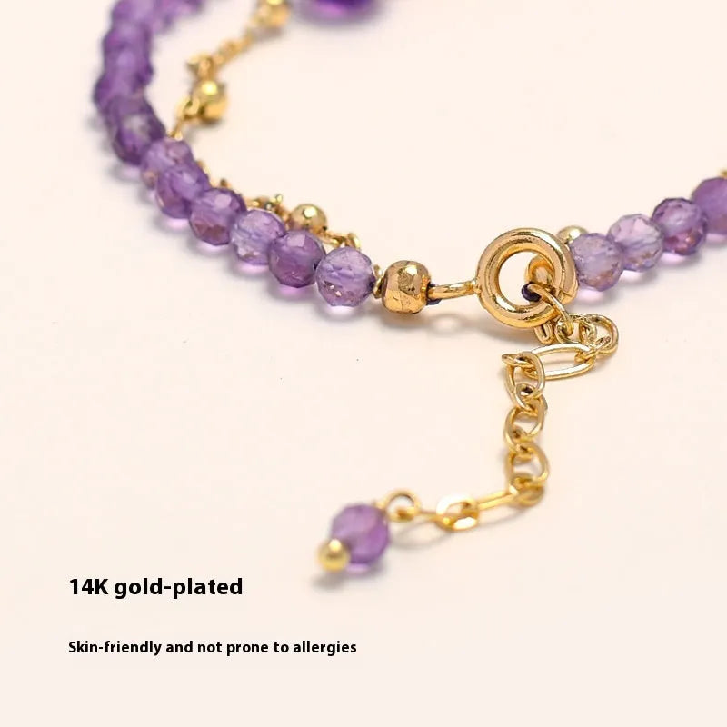 Purple amethyst Chinese style crystal bracelet with diamond shapes and adjustable closure