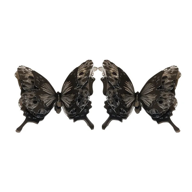 Dark style acrylic butterfly ear hook earrings for women with electroplated black finish