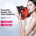 Black rechargeable LED face mask with remote control for red, yellow, and blue light home facial skin care